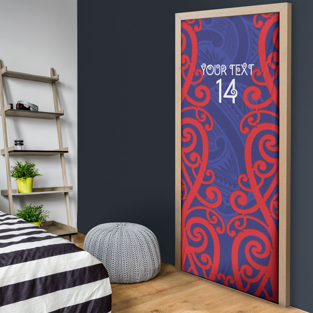 Tasman Custom Rugby New Zealand Door Cover Aotearoa Maori Pukana Tiki Mascot