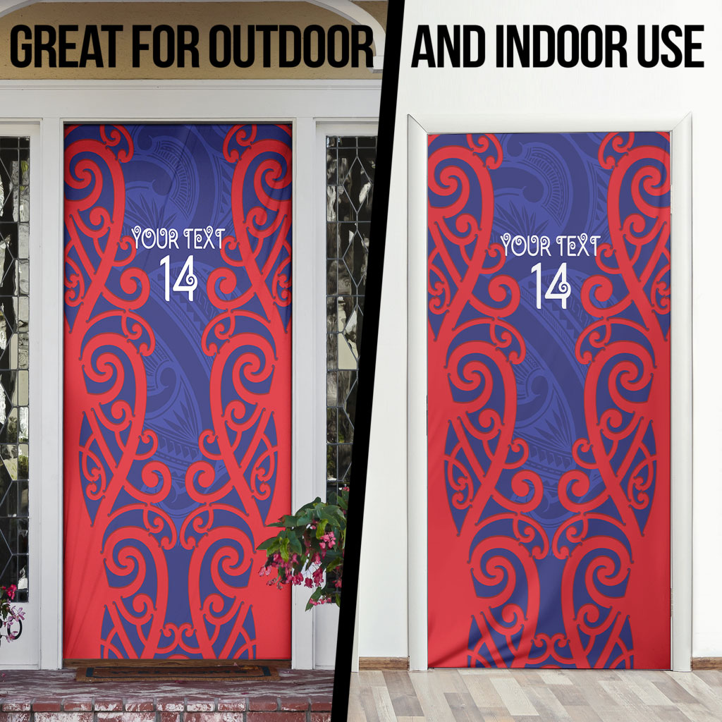 Tasman Custom Rugby New Zealand Door Cover Aotearoa Maori Pukana Tiki Mascot