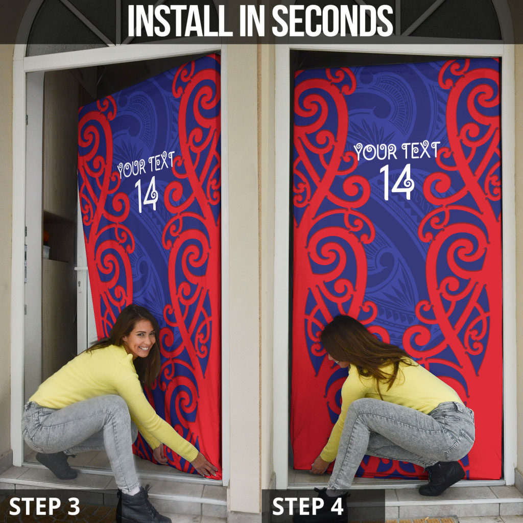Tasman Custom Rugby New Zealand Door Cover Aotearoa Maori Pukana Tiki Mascot