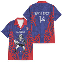 Tasman Custom Rugby New Zealand Family Matching Long Sleeve Bodycon Dress and Hawaiian Shirt Aotearoa Maori Pukana Tiki Mascot