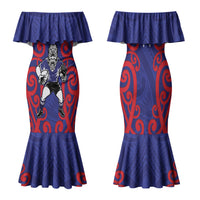 Tasman Custom Rugby New Zealand Family Matching Mermaid Dress and Hawaiian Shirt Aotearoa Maori Pukana Tiki Mascot