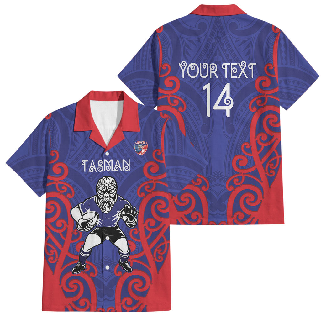 Tasman Custom Rugby New Zealand Family Matching Off The Shoulder Long Sleeve Dress and Hawaiian Shirt Aotearoa Maori Pukana Tiki Mascot