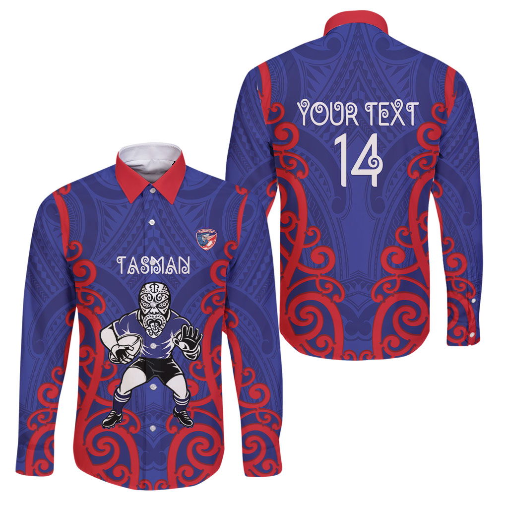 Tasman Custom Rugby New Zealand Family Matching Tank Maxi Dress and Hawaiian Shirt Aotearoa Maori Pukana Tiki Mascot
