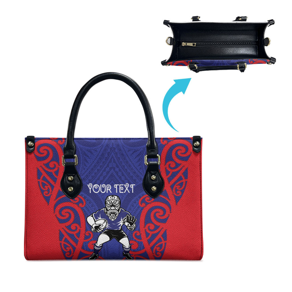 Tasman Custom Rugby New Zealand Leather Bag Aotearoa Maori Pukana Tiki Mascot