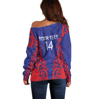 Tasman Custom Rugby New Zealand Off Shoulder Sweater Aotearoa Maori Pukana Tiki Mascot