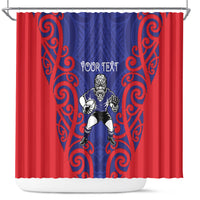 Tasman Custom Rugby New Zealand Shower Curtain Aotearoa Maori Pukana Tiki Mascot