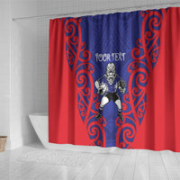 Tasman Custom Rugby New Zealand Shower Curtain Aotearoa Maori Pukana Tiki Mascot