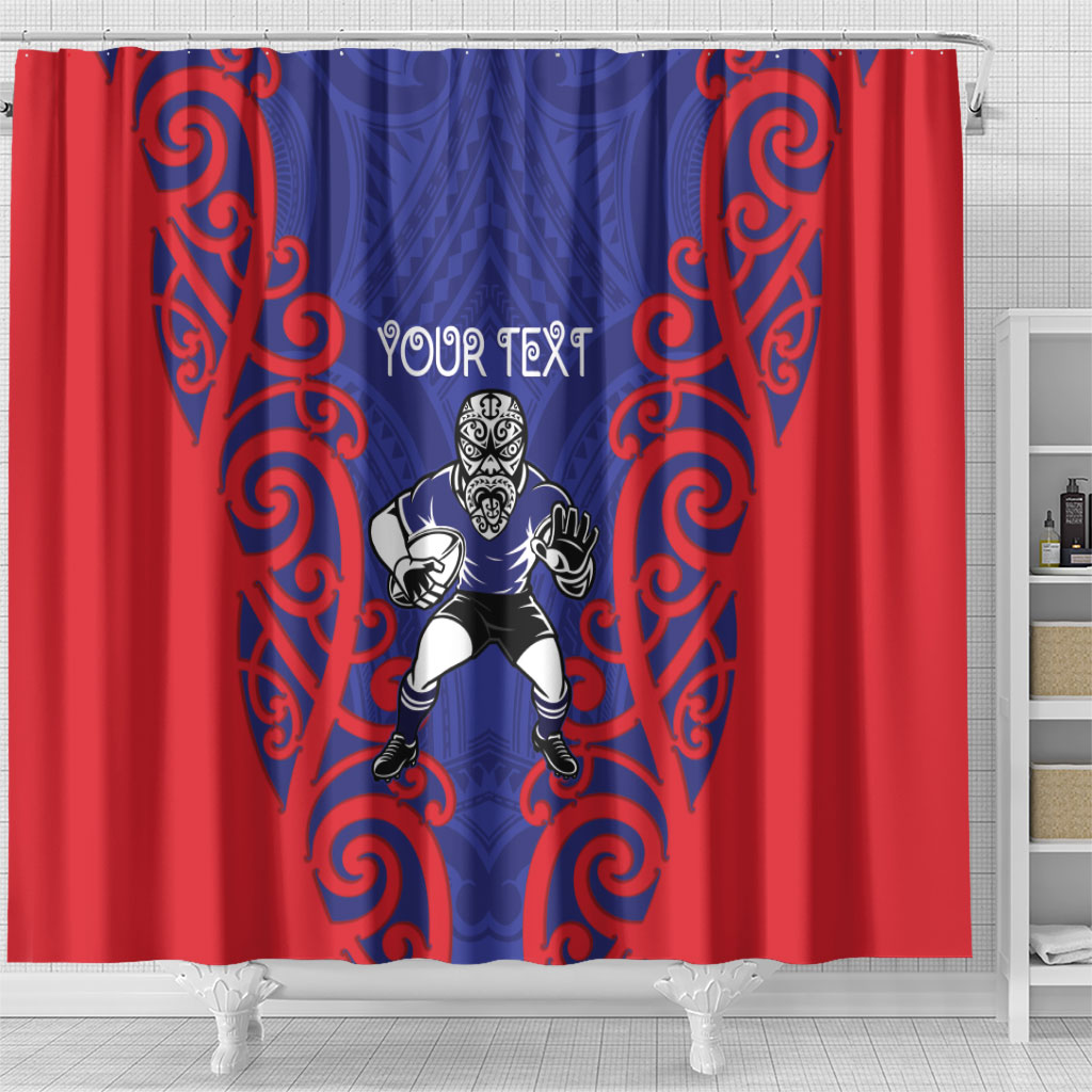 Tasman Custom Rugby New Zealand Shower Curtain Aotearoa Maori Pukana Tiki Mascot