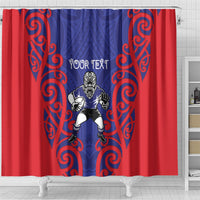 Tasman Custom Rugby New Zealand Shower Curtain Aotearoa Maori Pukana Tiki Mascot