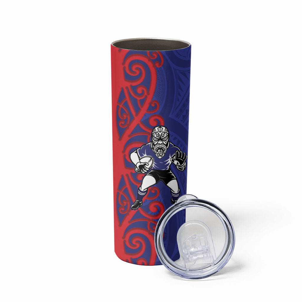 Tasman Custom Rugby New Zealand Skinny Tumbler Aotearoa Maori Pukana Tiki Mascot