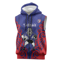 Tasman Custom Rugby New Zealand Sleeveless Zip Hoodie Aotearoa Maori Pukana Tiki Mascot