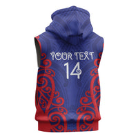 Tasman Custom Rugby New Zealand Sleeveless Zip Hoodie Aotearoa Maori Pukana Tiki Mascot