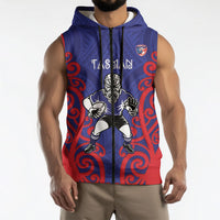Tasman Custom Rugby New Zealand Sleeveless Zip Hoodie Aotearoa Maori Pukana Tiki Mascot