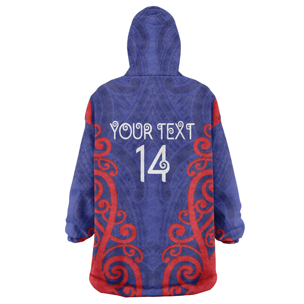 Tasman Custom Rugby New Zealand Wearable Blanket Hoodie Aotearoa Maori Pukana Tiki Mascot