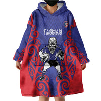 Tasman Custom Rugby New Zealand Wearable Blanket Hoodie Aotearoa Maori Pukana Tiki Mascot
