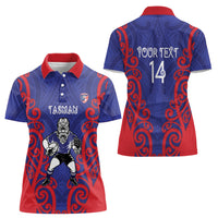 Tasman Custom Rugby New Zealand Women Polo Shirt Aotearoa Maori Pukana Tiki Mascot
