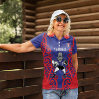 Tasman Custom Rugby New Zealand Women Polo Shirt Aotearoa Maori Pukana Tiki Mascot