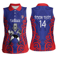 Tasman Custom Rugby New Zealand Women Sleeveless Polo Shirt Aotearoa Maori Pukana Tiki Mascot