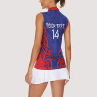 Tasman Custom Rugby New Zealand Women Sleeveless Polo Shirt Aotearoa Maori Pukana Tiki Mascot