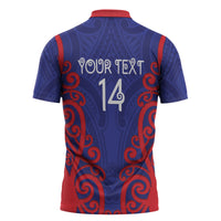 Tasman Custom Rugby New Zealand Zipper Polo Shirt Aotearoa Maori Pukana Tiki Mascot