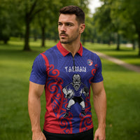 Tasman Custom Rugby New Zealand Zipper Polo Shirt Aotearoa Maori Pukana Tiki Mascot
