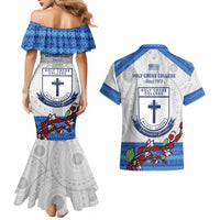 Fiji Holy Cross College Couples Matching Mermaid Dress and Hawaiian Shirt Happy 50th Anniversary Fijian Tagimoucia Tapa Pattern LT14 - Polynesian Pride