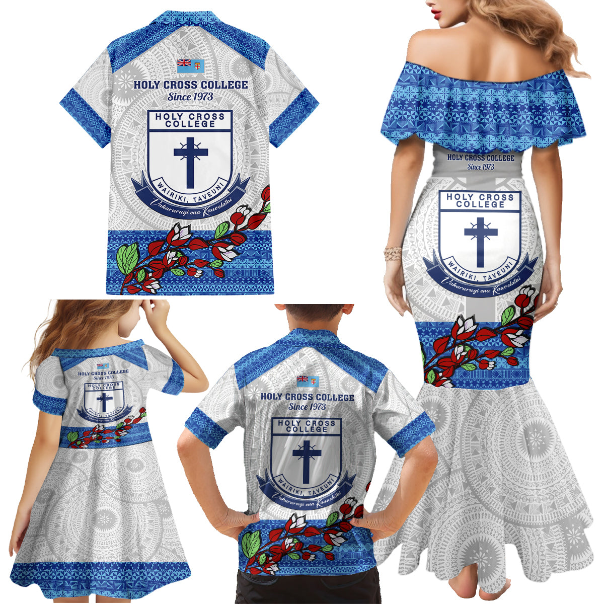 Fiji Holy Cross College Family Matching Mermaid Dress and Hawaiian Shirt Happy 50th Anniversary Fijian Tagimoucia Tapa Pattern LT14 - Polynesian Pride