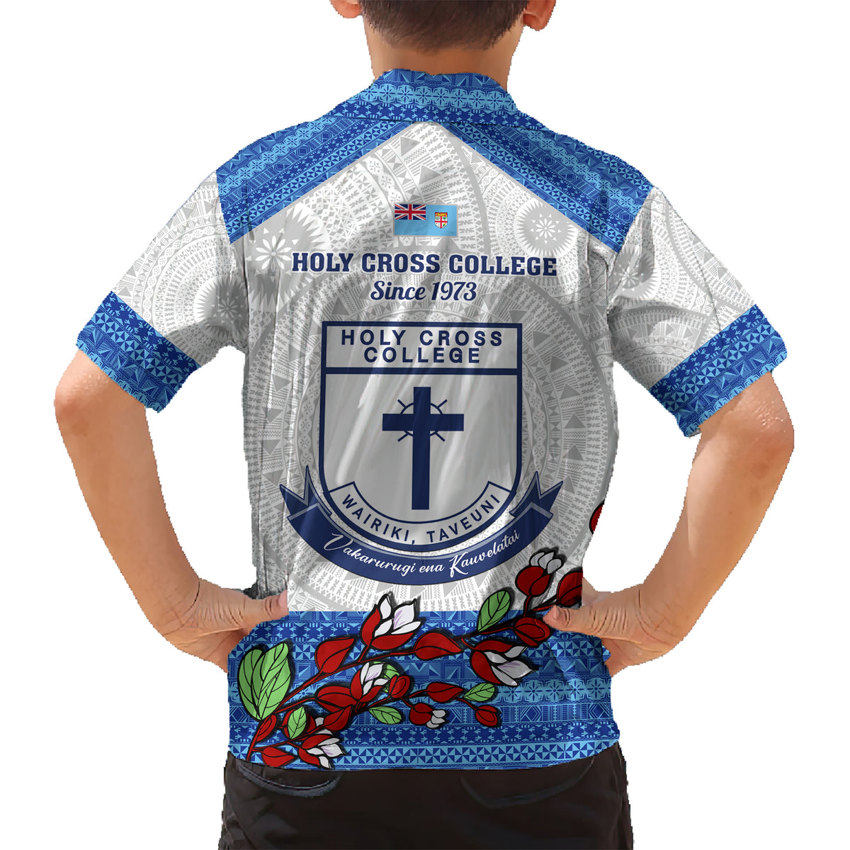 Fiji Holy Cross College Family Matching Short Sleeve Bodycon Dress and Hawaiian Shirt Happy 50th Anniversary Fijian Tagimoucia Tapa Pattern LT14 - Polynesian Pride