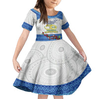 Fiji Holy Cross College Family Matching Short Sleeve Bodycon Dress and Hawaiian Shirt Happy 50th Anniversary Fijian Tagimoucia Tapa Pattern LT14 Daughter's Dress White - Polynesian Pride