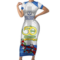 Fiji Holy Cross College Family Matching Short Sleeve Bodycon Dress and Hawaiian Shirt Happy 50th Anniversary Fijian Tagimoucia Tapa Pattern LT14 Mom's Dress White - Polynesian Pride