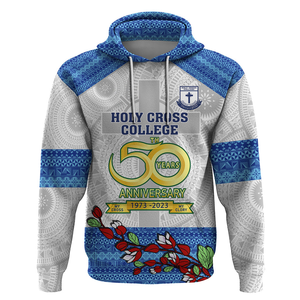 Fiji Holy Cross College Hoodie Happy 50th Anniversary Fijian Tagimoucia Tapa Pattern LT14 Pullover Hoodie White - Polynesian Pride