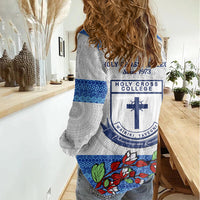 Fiji Holy Cross College Women Casual Shirt Happy 50th Anniversary Fijian Tagimoucia Tapa Pattern LT14 - Polynesian Pride