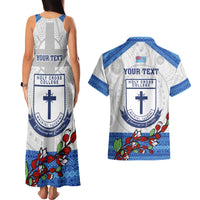 Personalised Fiji Holy Cross College Couples Matching Tank Maxi Dress and Hawaiian Shirt Happy 50th Anniversary Fijian Tagimoucia Tapa Pattern LT14 - Polynesian Pride