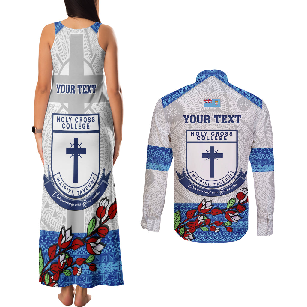 Personalised Fiji Holy Cross College Couples Matching Tank Maxi Dress and Long Sleeve Button Shirts Happy 50th Anniversary Fijian Tagimoucia Tapa Pattern LT14 - Polynesian Pride