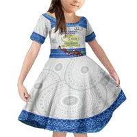 Personalised Fiji Holy Cross College Family Matching Mermaid Dress and Hawaiian Shirt Happy 50th Anniversary Fijian Tagimoucia Tapa Pattern LT14 Daughter's Dress White - Polynesian Pride