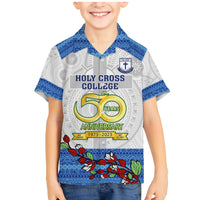 Personalised Fiji Holy Cross College Family Matching Mermaid Dress and Hawaiian Shirt Happy 50th Anniversary Fijian Tagimoucia Tapa Pattern LT14 Son's Shirt White - Polynesian Pride
