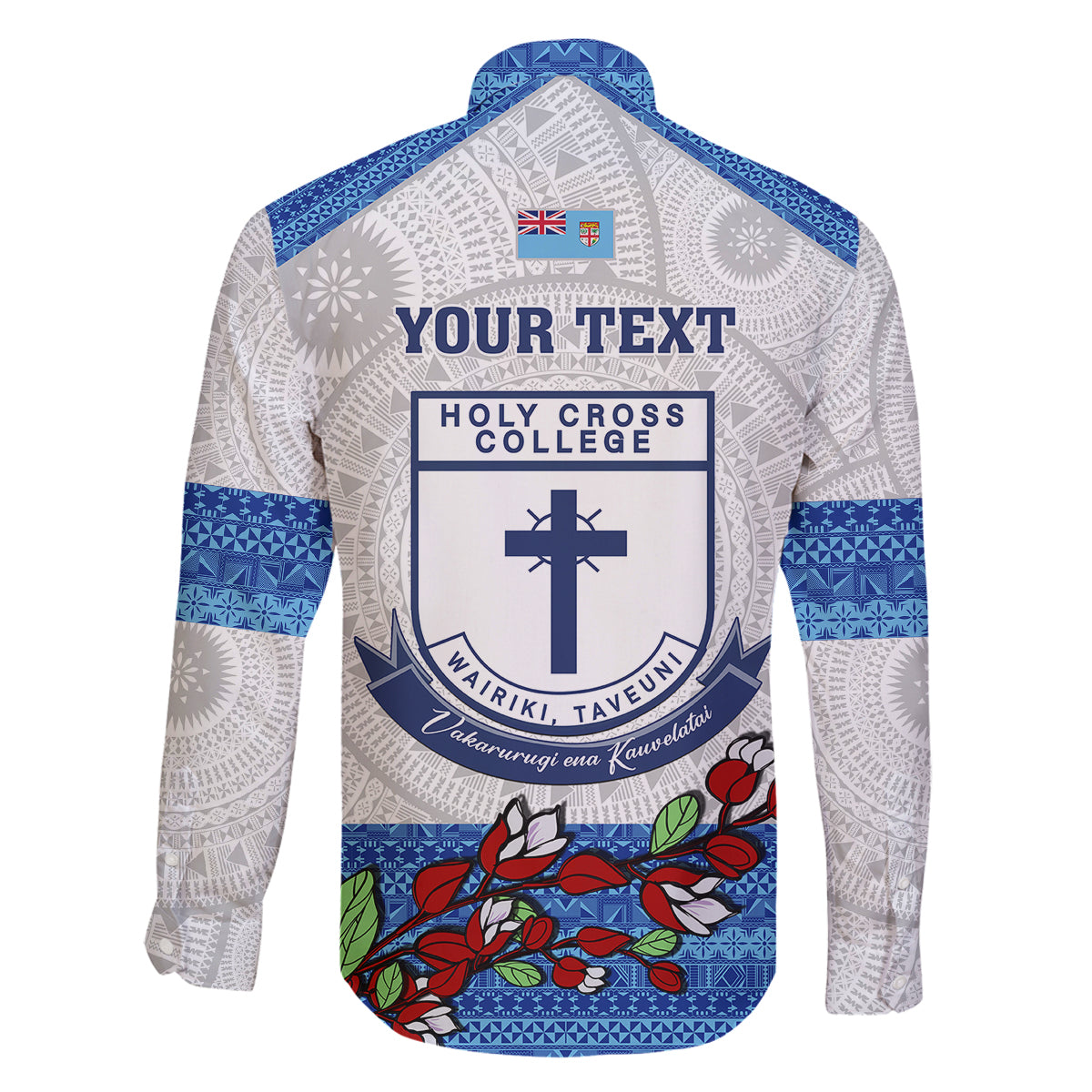 Personalised Fiji Holy Cross College Family Matching Off Shoulder Maxi Dress and Hawaiian Shirt Happy 50th Anniversary Fijian Tagimoucia Tapa Pattern LT14 - Polynesian Pride