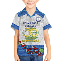 Personalised Fiji Holy Cross College Family Matching Off Shoulder Maxi Dress and Hawaiian Shirt Happy 50th Anniversary Fijian Tagimoucia Tapa Pattern LT14 Son's Shirt White - Polynesian Pride