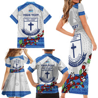 Personalised Fiji Holy Cross College Family Matching Short Sleeve Bodycon Dress and Hawaiian Shirt Happy 50th Anniversary Fijian Tagimoucia Tapa Pattern LT14 - Polynesian Pride