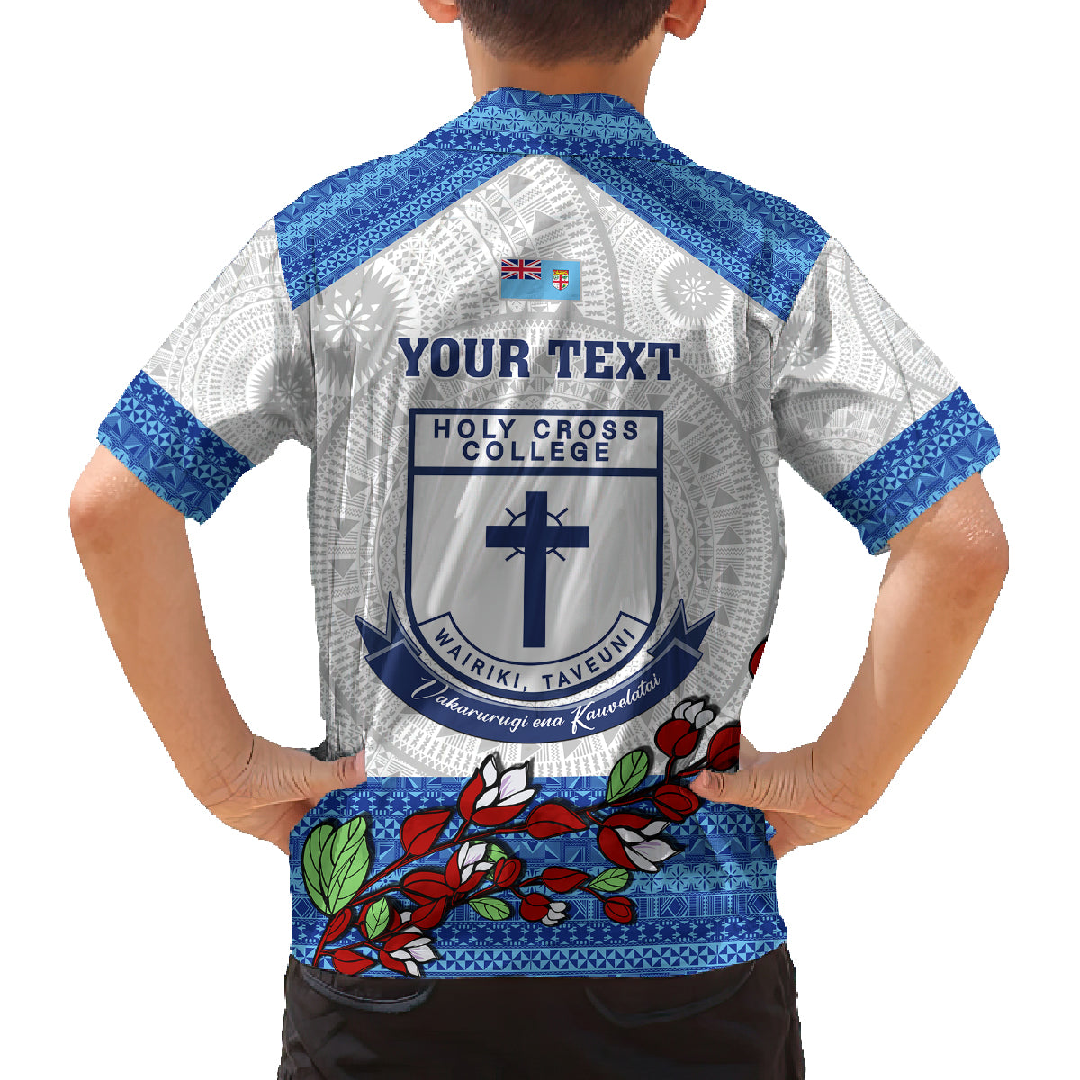 personalised-fiji-holy-cross-college-family-matching-summer-maxi-dress-and-hawaiian-shirt-happy-50th-anniversary-fijian-tagimoucia-tapa-pattern