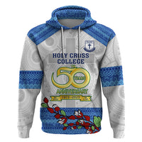Personalised Fiji Holy Cross College Hoodie Happy 50th Anniversary Fijian Tagimoucia Tapa Pattern LT14 White - Polynesian Pride