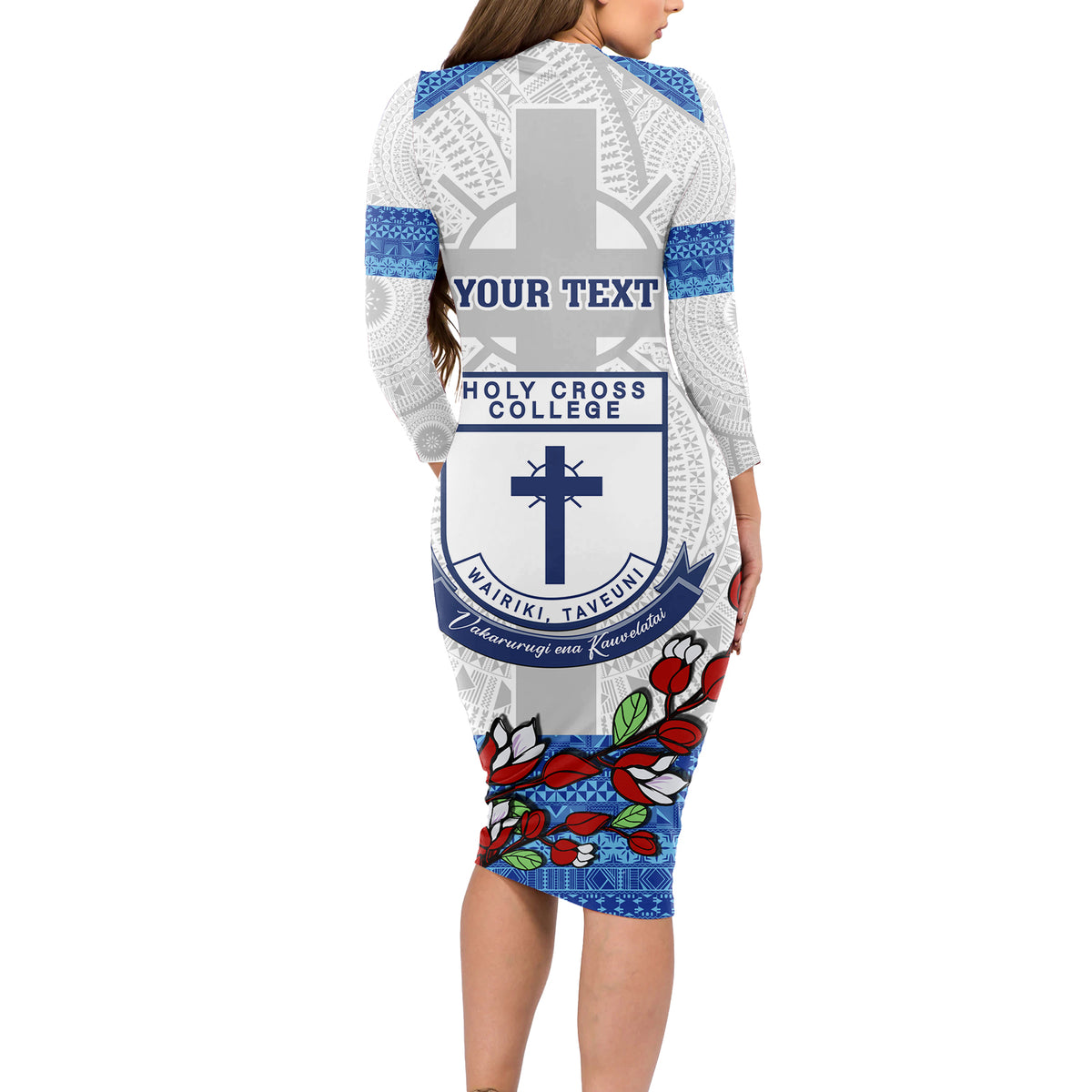 personalised-fiji-holy-cross-college-long-sleeve-bodycon-dress-happy-50th-anniversary-fijian-tagimoucia-tapa-pattern