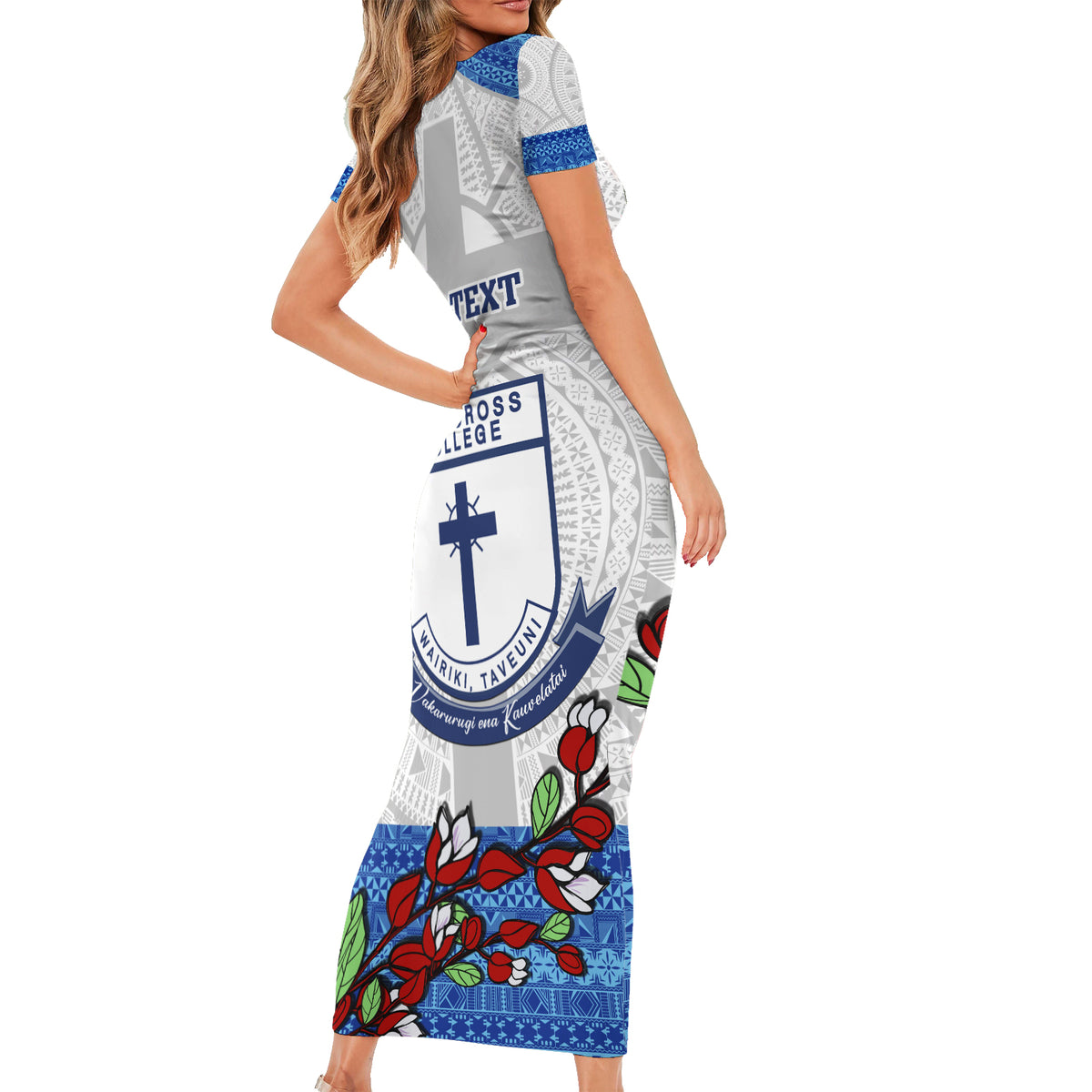 personalised-fiji-holy-cross-college-short-sleeve-bodycon-dress-happy-50th-anniversary-fijian-tagimoucia-tapa-pattern