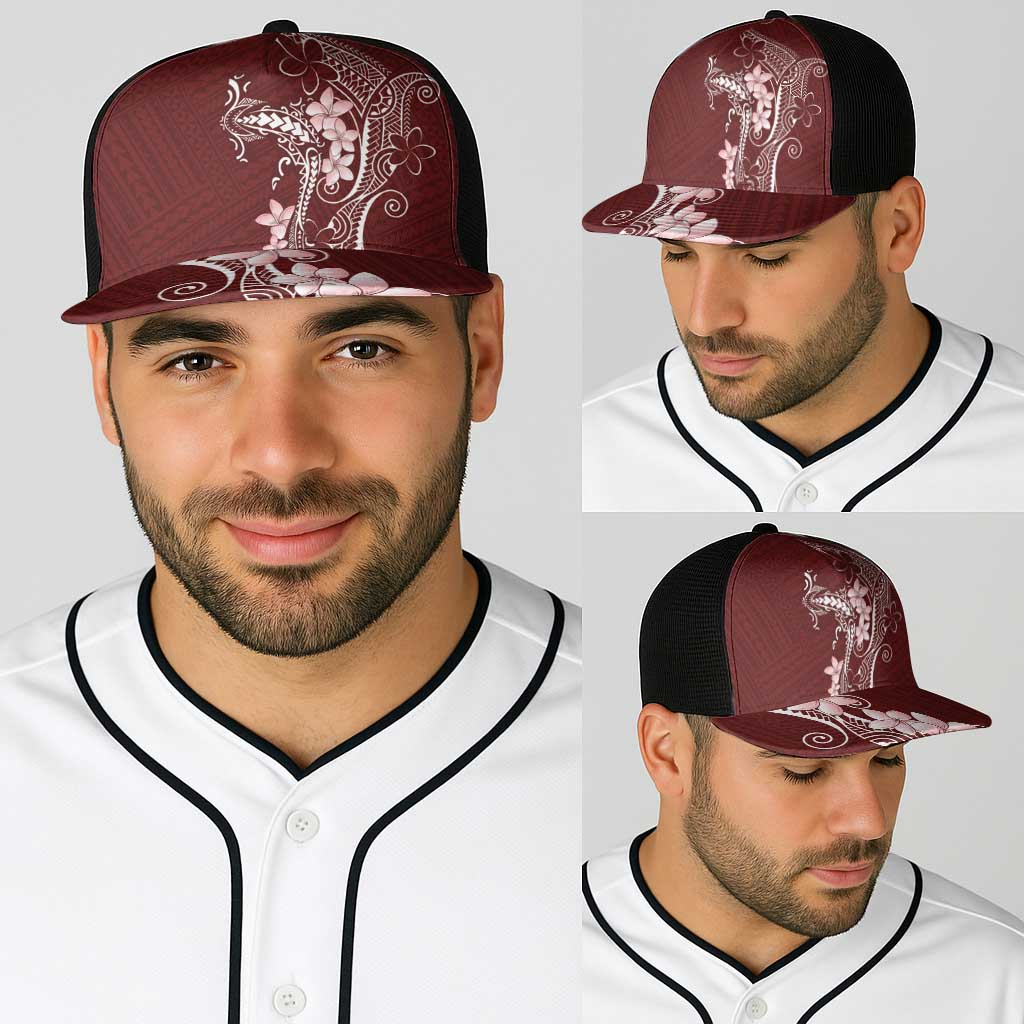 Oxblood Hawaii Baseball Net Cap Hammerhead Shark Tattoo Curve Polynesian - Polynesian Pride