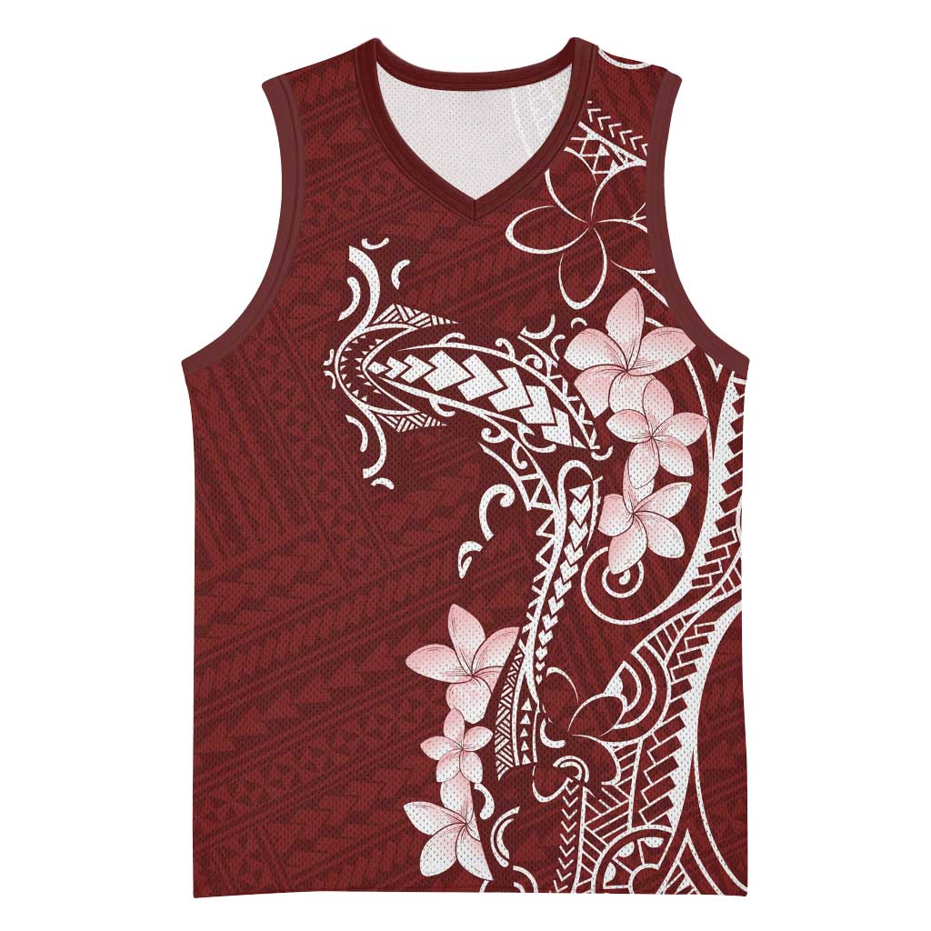 Oxblood Hawaii Basketball Jersey Hammerhead Shark Tattoo Curve Polynesian - Polynesian Pride