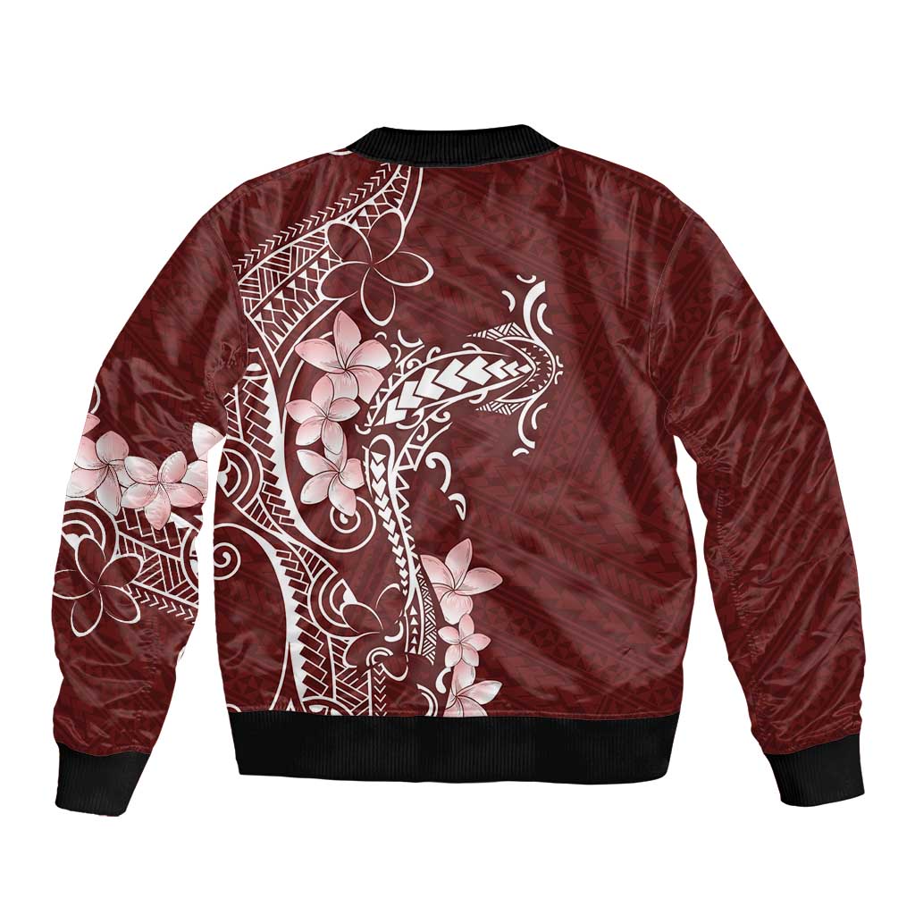 Oxblood Hawaii Bomber Jacket Hammerhead Shark Tattoo Curve Polynesian - Polynesian Pride