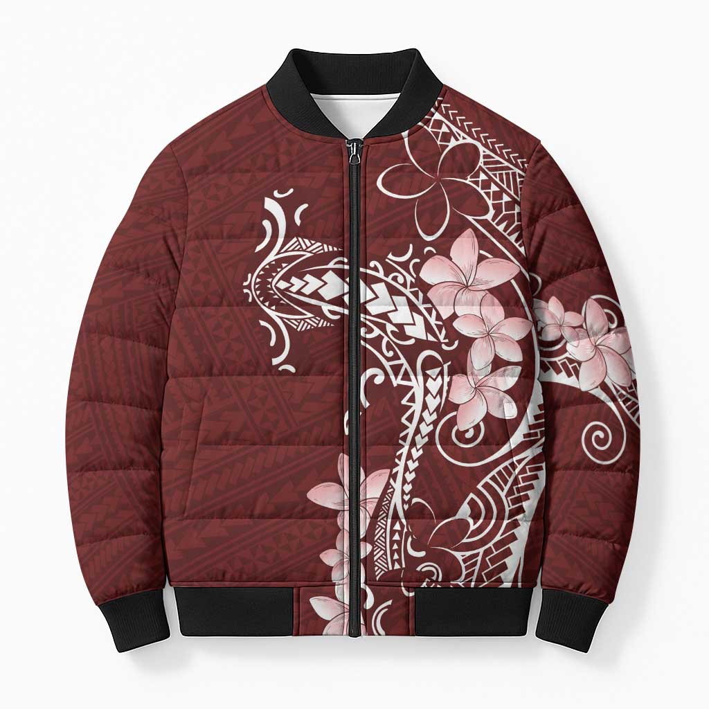 Oxblood Hawaii Bomber Puffer Jacket Hammerhead Shark Tattoo Curve Polynesian - Polynesian Pride
