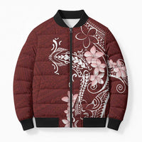 Oxblood Hawaii Bomber Puffer Jacket Hammerhead Shark Tattoo Curve Polynesian - Polynesian Pride