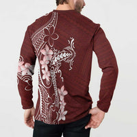 Oxblood Hawaii Button Sweatshirt Hammerhead Shark Tattoo Curve Polynesian - Polynesian Pride
