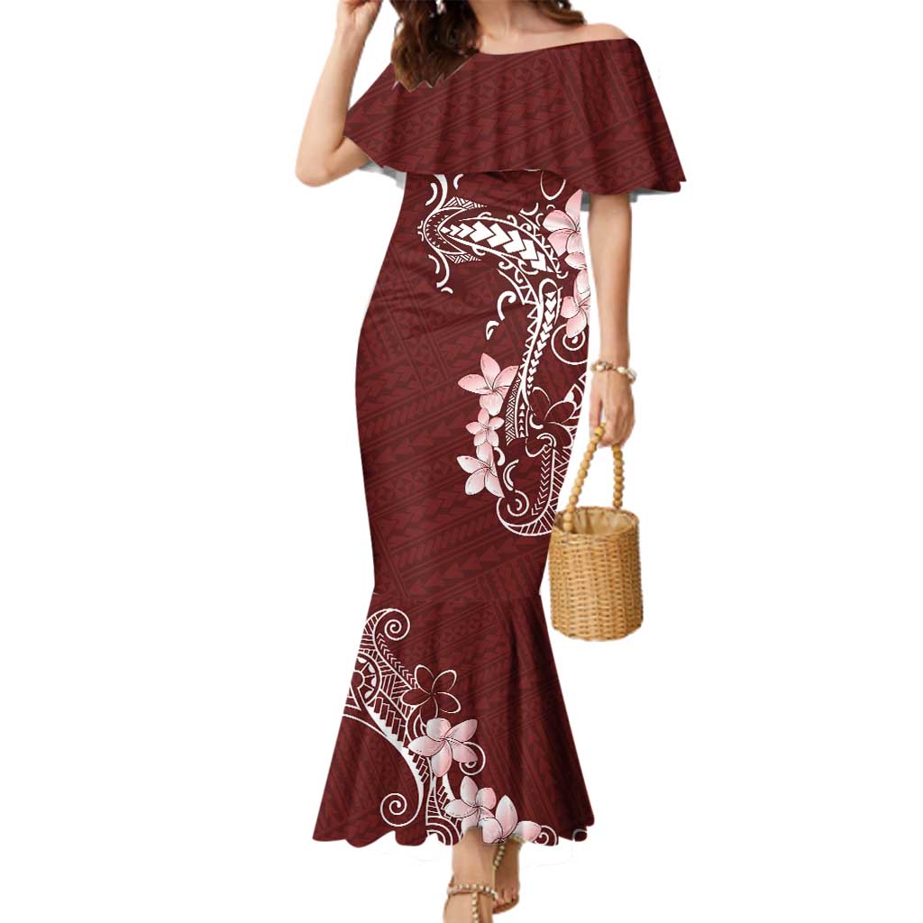Oxblood Hawaii Family Matching Mermaid Dress and Hawaiian Shirt Hammerhead Shark Tattoo Curve Polynesian - Polynesian Pride